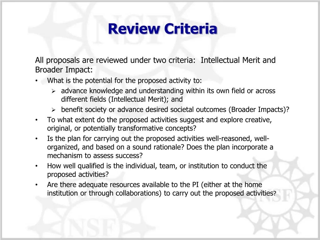 review criteria