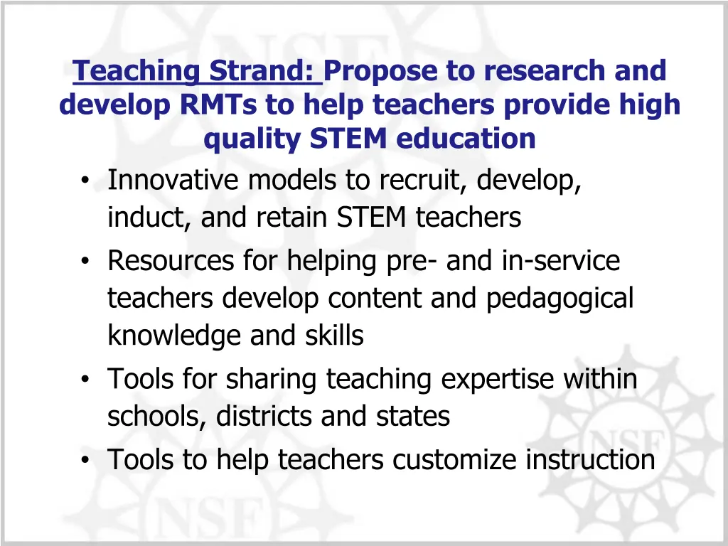 teaching strand propose to research and develop