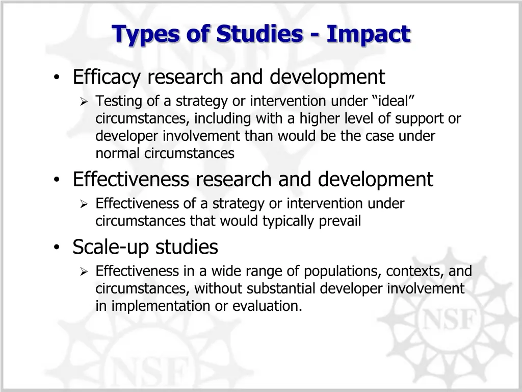types of studies impact