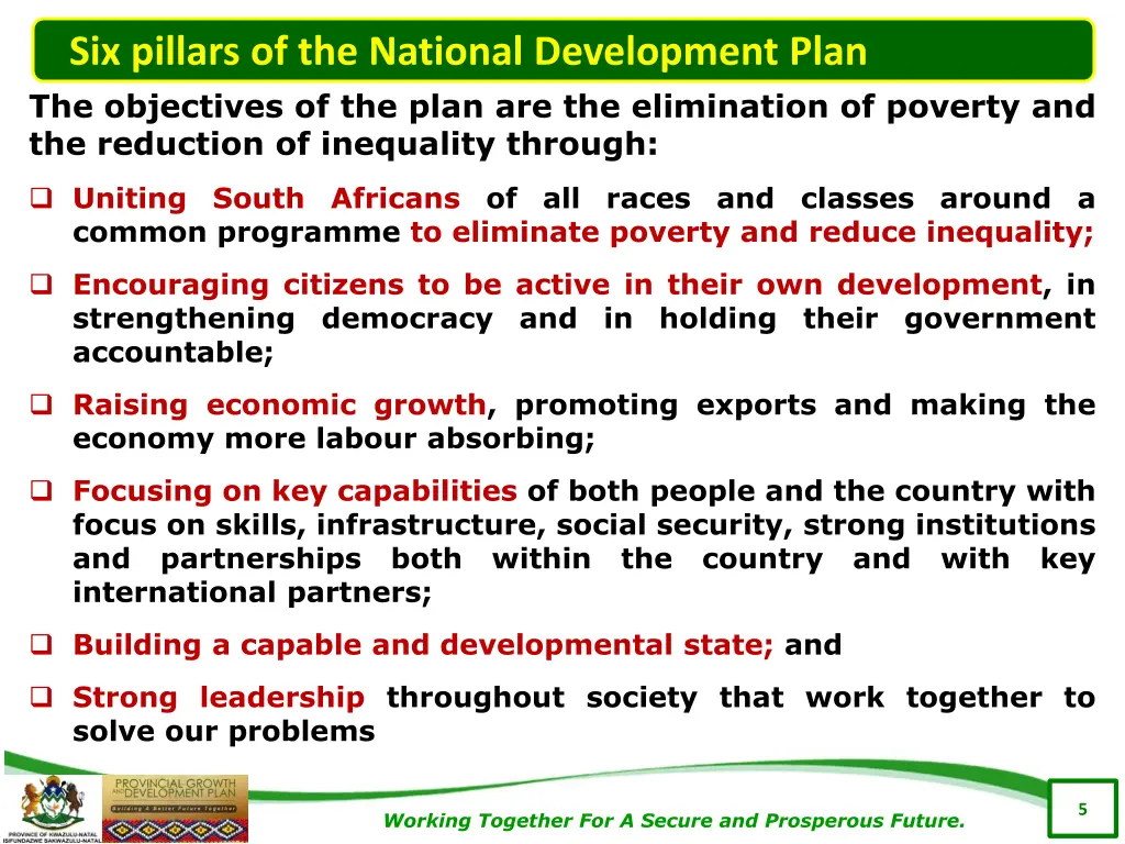six pillars of the national development plan