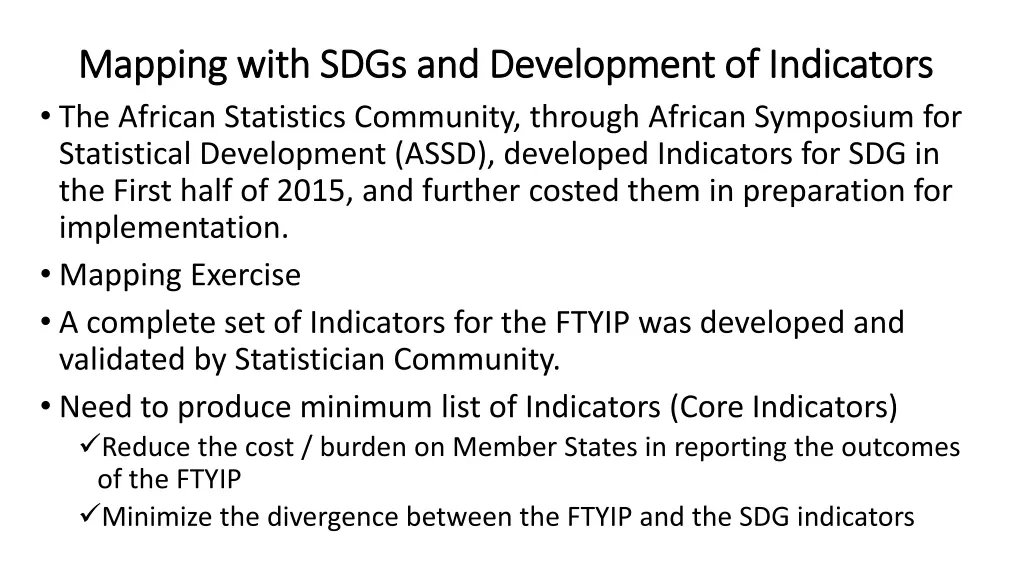 mapping with sdgs and development of indicators