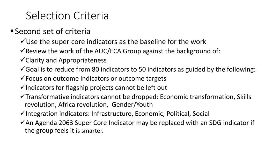 selection criteria second set of criteria