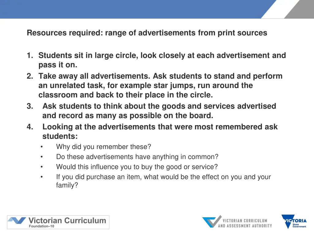 resources required range of advertisements from