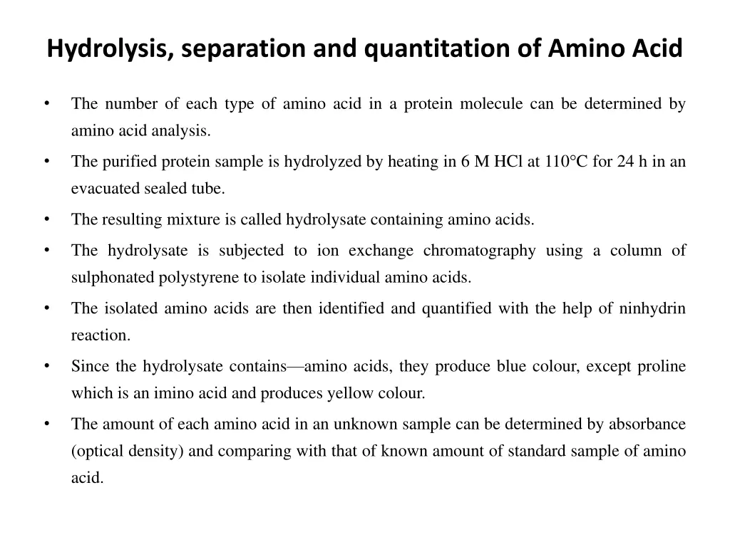 hydrolysis separation and quantitation of amino