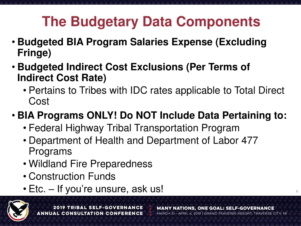 the budgetary data components