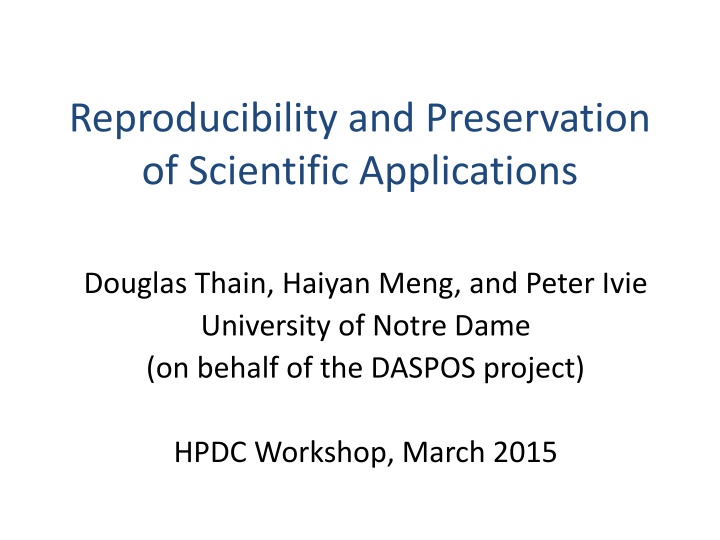 reproducibility and preservation of scientific