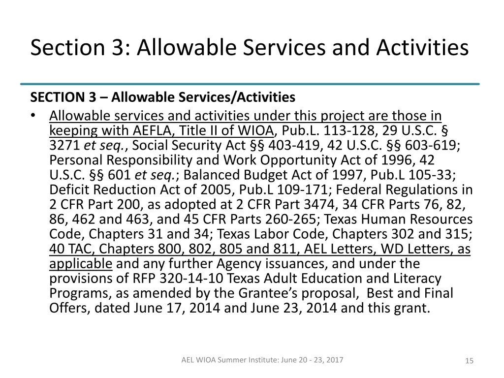 section 3 allowable services and activities