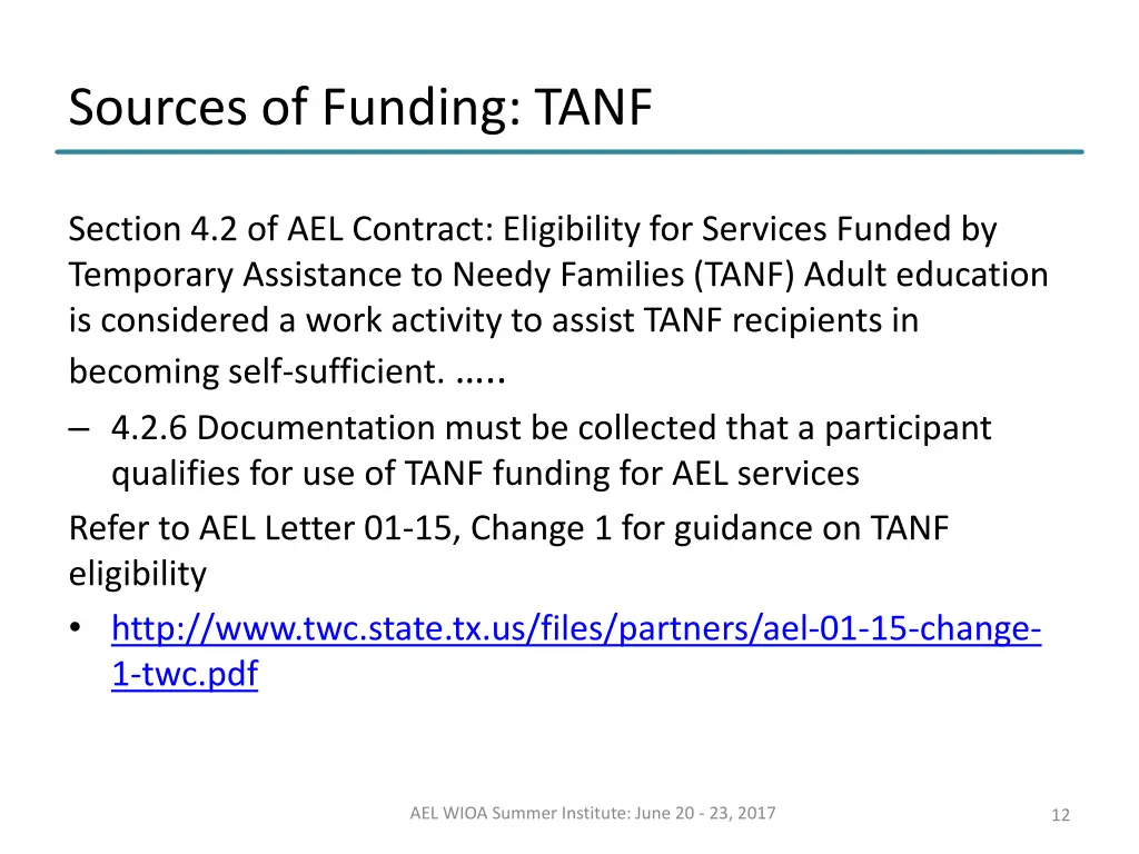 sources of funding tanf