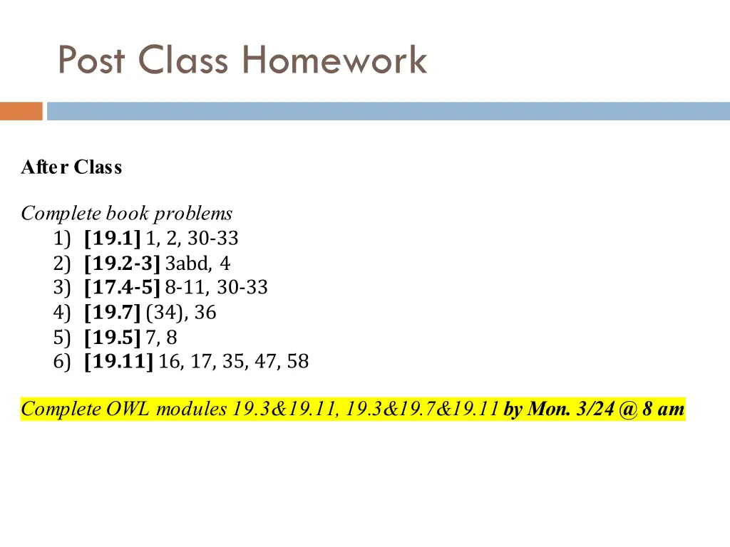 post class homework