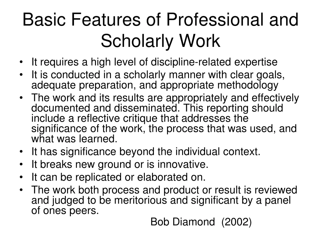basic features of professional and scholarly work