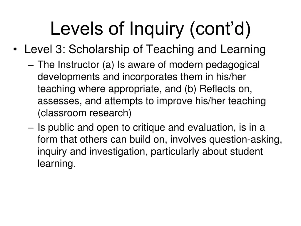 levels of inquiry cont d level 3 scholarship