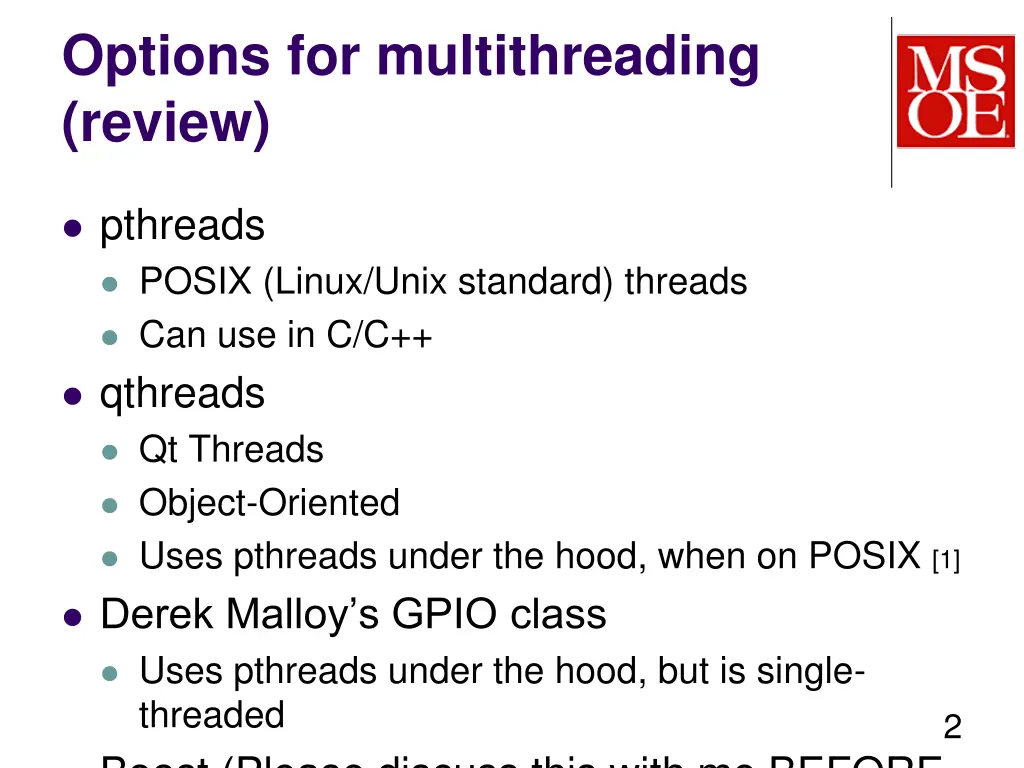 options for multithreading review