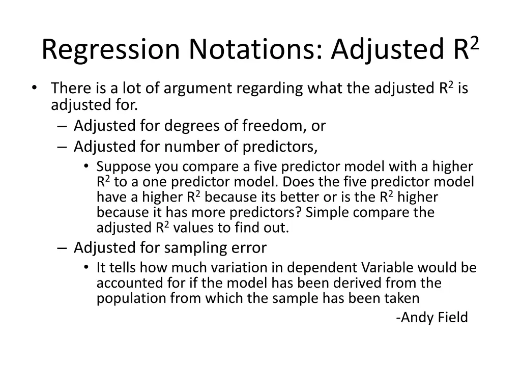 regression notations adjusted r 2