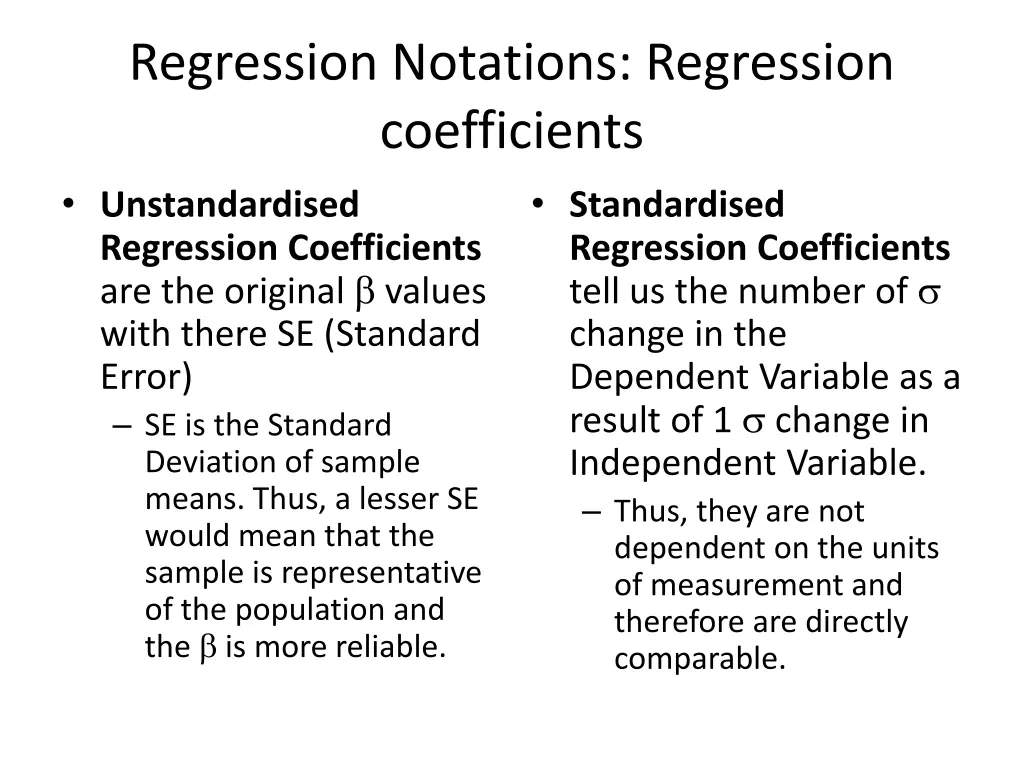 regression notations regression coefficients