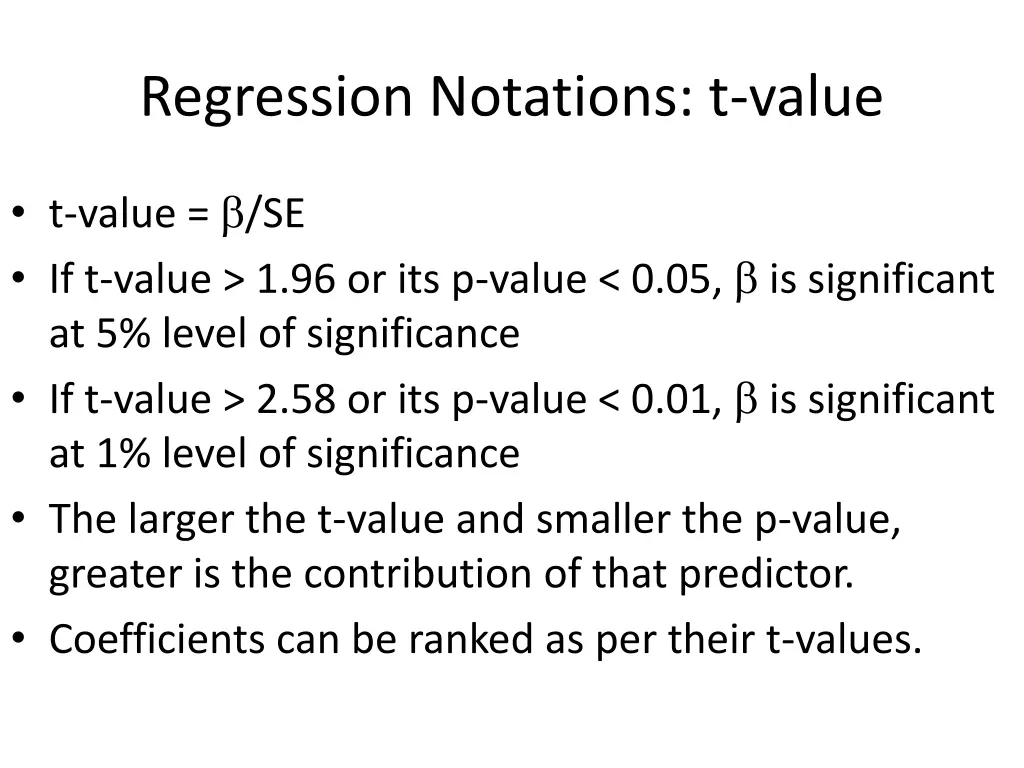 regression notations t value