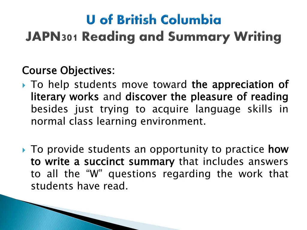 course to help students move toward the literary
