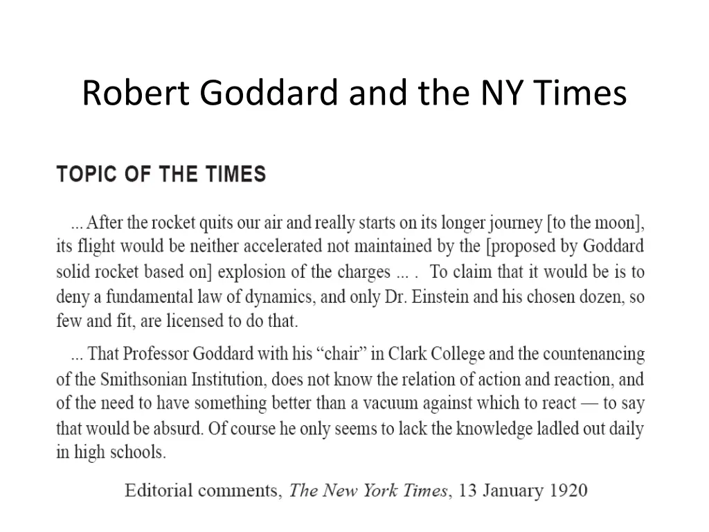 robert goddard and the ny times