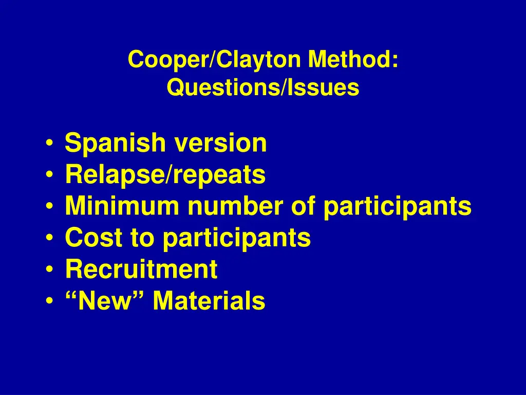 cooper clayton method questions issues