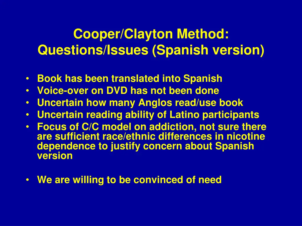 cooper clayton method questions issues spanish