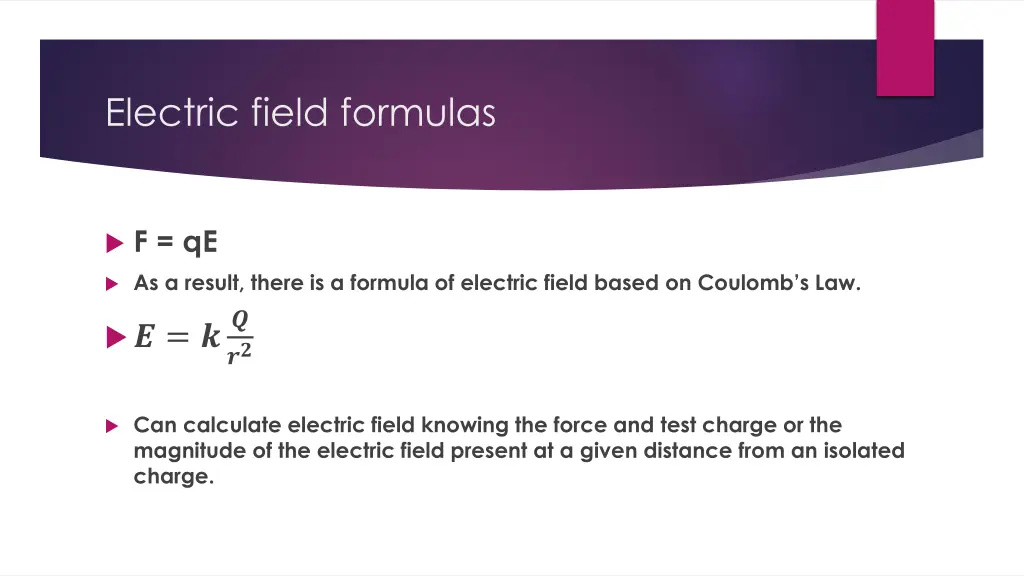 electric field formulas