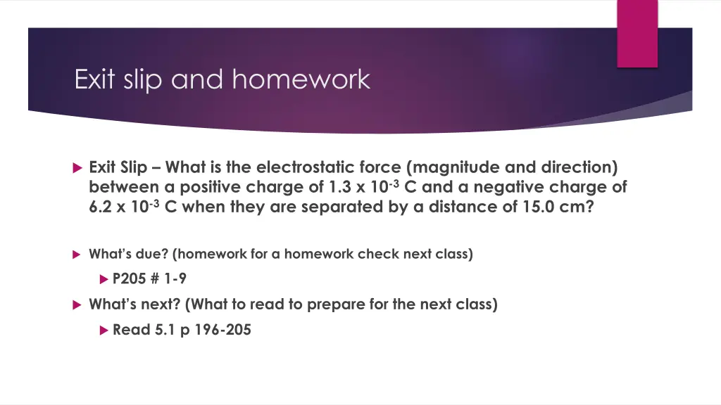 exit slip and homework