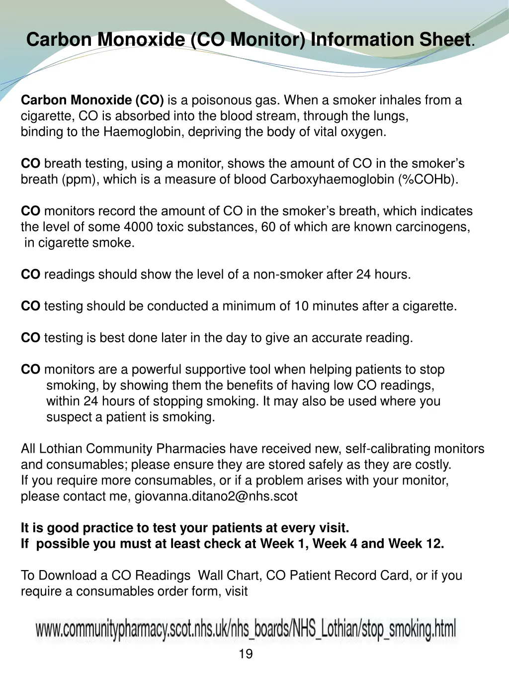 carbon monoxide co monitor information sheet