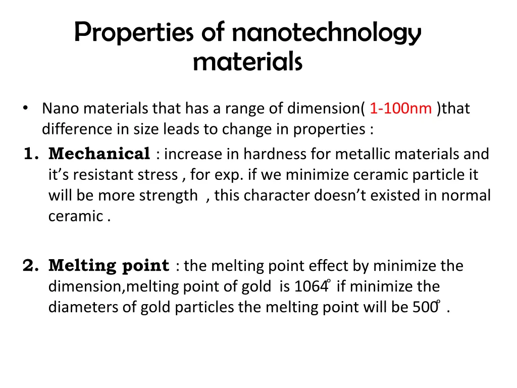 properties of nanotechnology materials