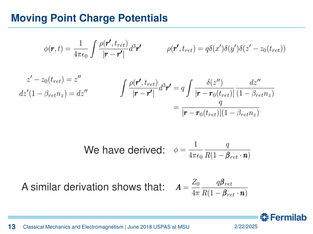 moving point charge potentials