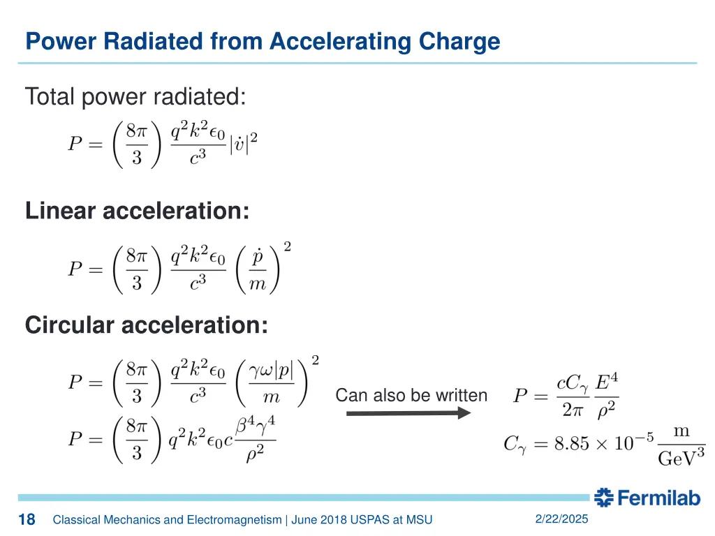 power radiated from accelerating charge 1