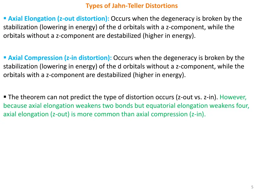types of jahn teller distortions