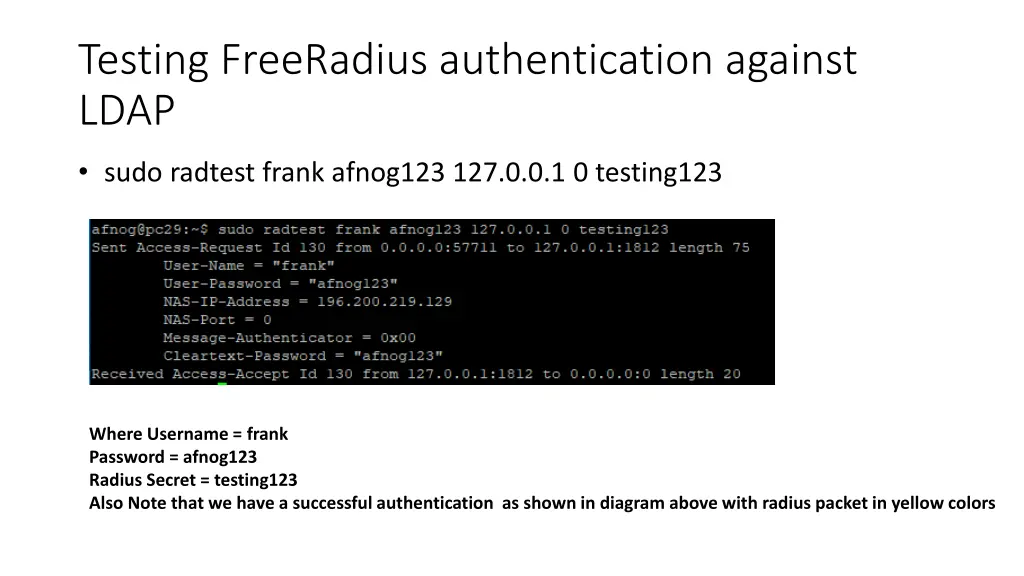 testing freeradius authentication against ldap