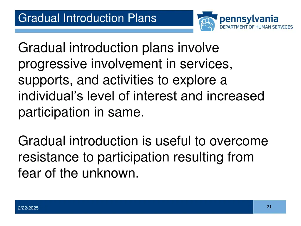 gradual introduction plans