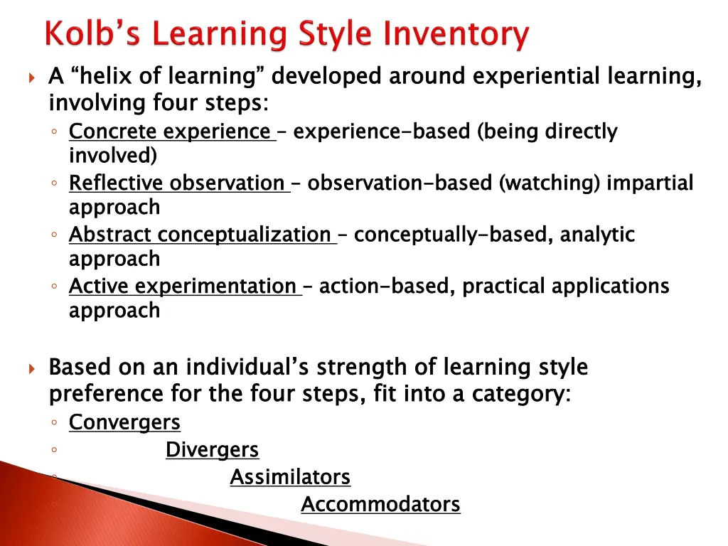 a helix of learning developed around experiential