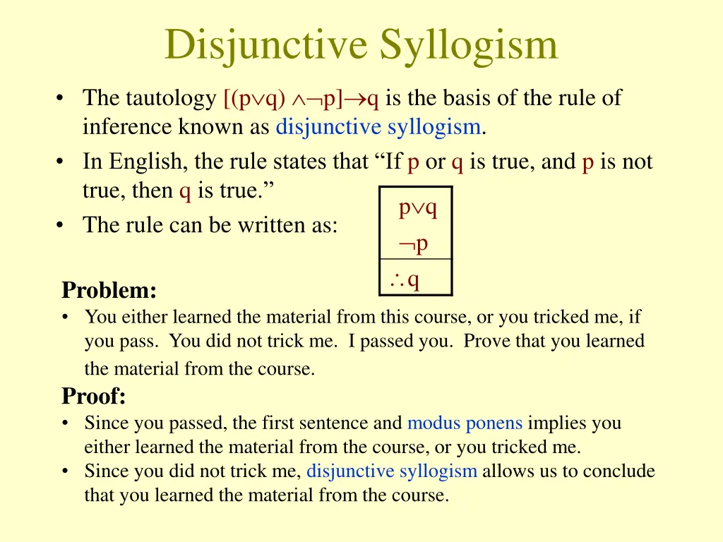 disjunctive syllogism