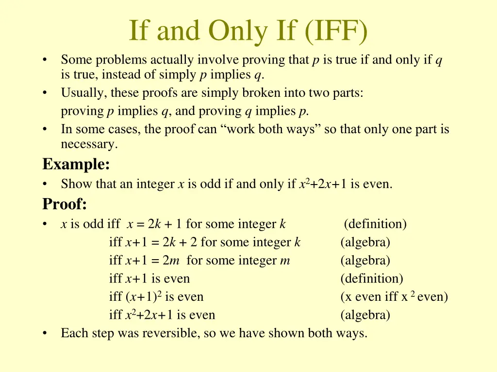if and only if iff some problems actually involve