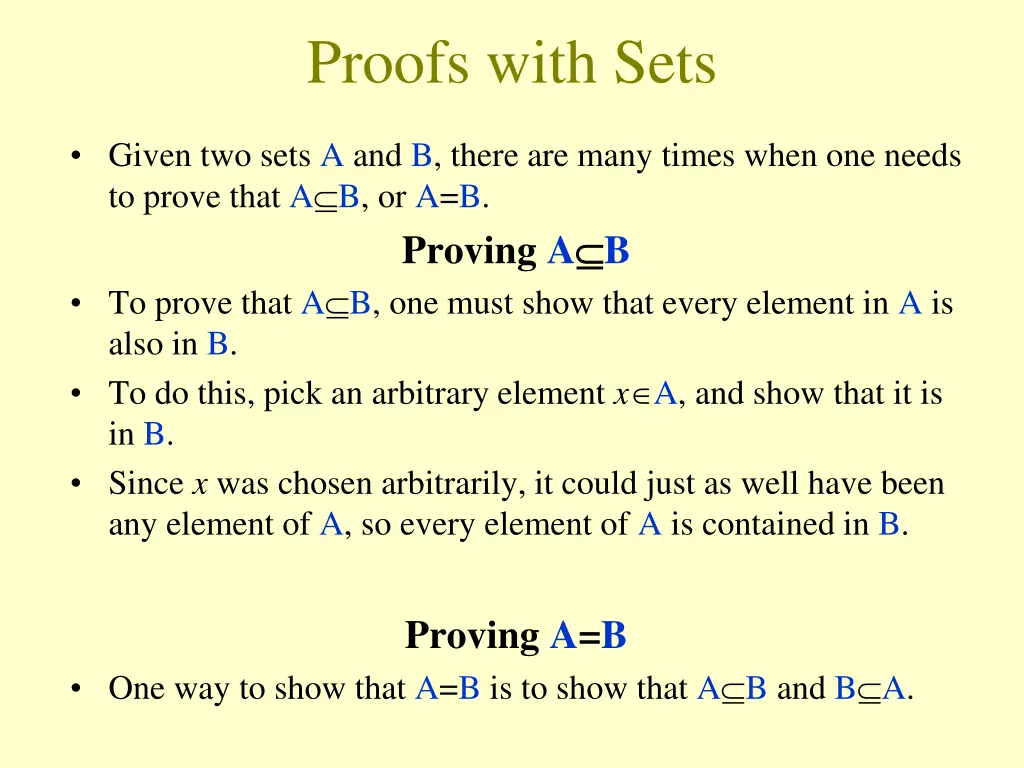 proofs with sets