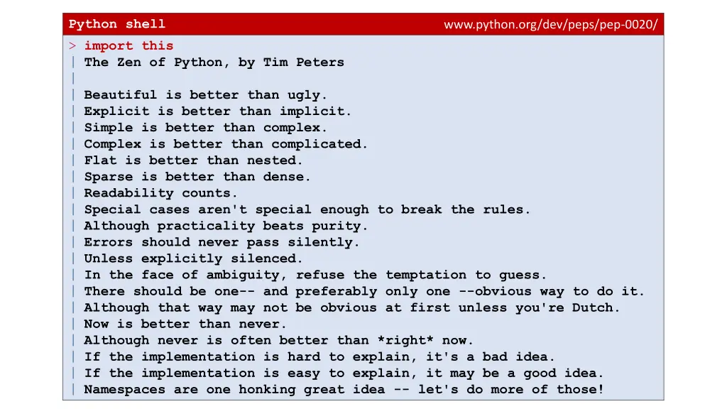 python shell import this the zen of python