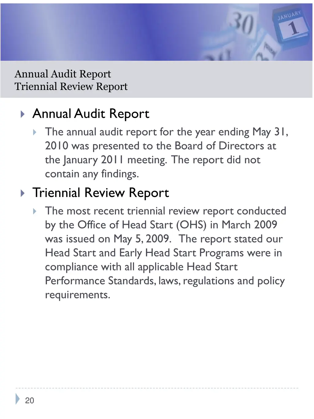 annual audit report triennial review report