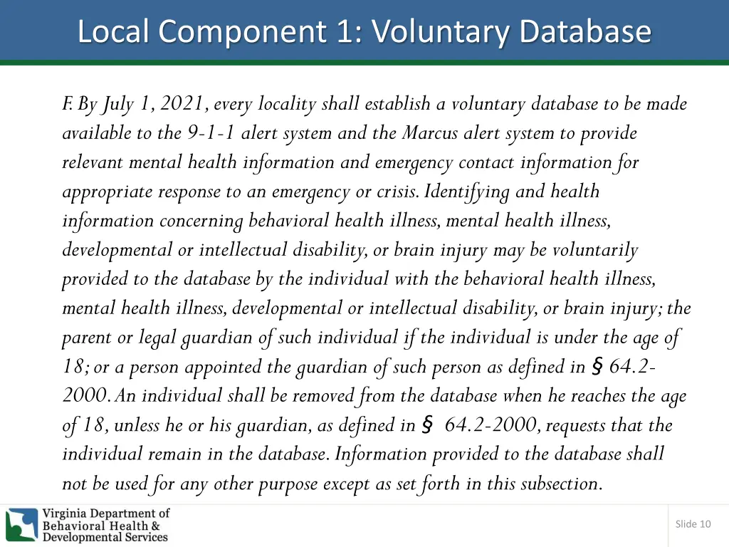 local component 1 voluntary database