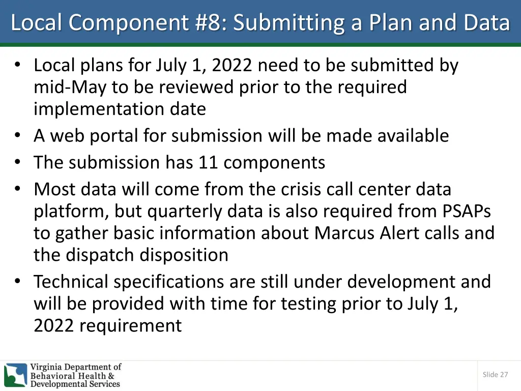 local component 8 submitting a plan and data