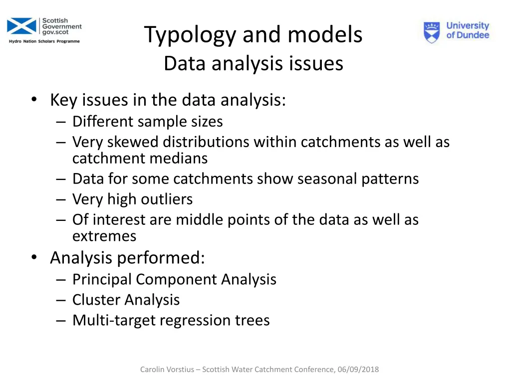 typology and models data analysis issues