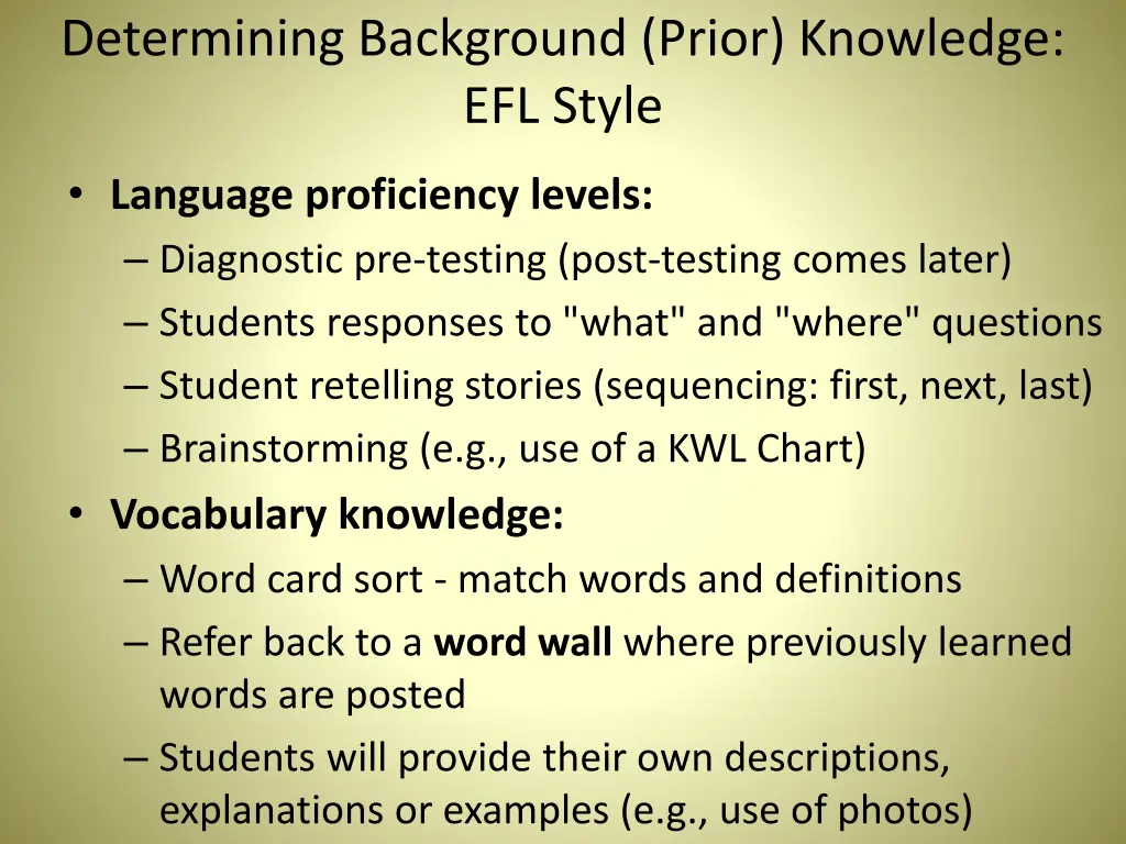 determining background prior knowledge efl style