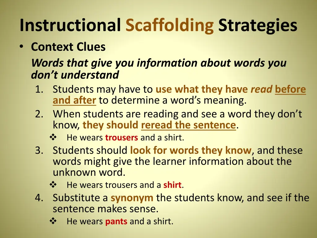 instructional scaffolding strategies context