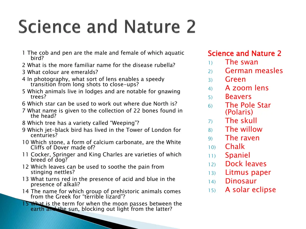 science and nature 2 1 the swan 2 german measles
