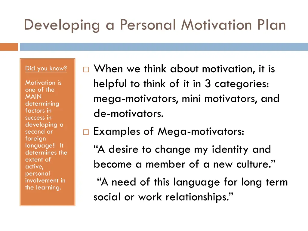 developing a personal motivation plan