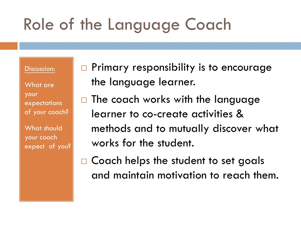 role of the language coach