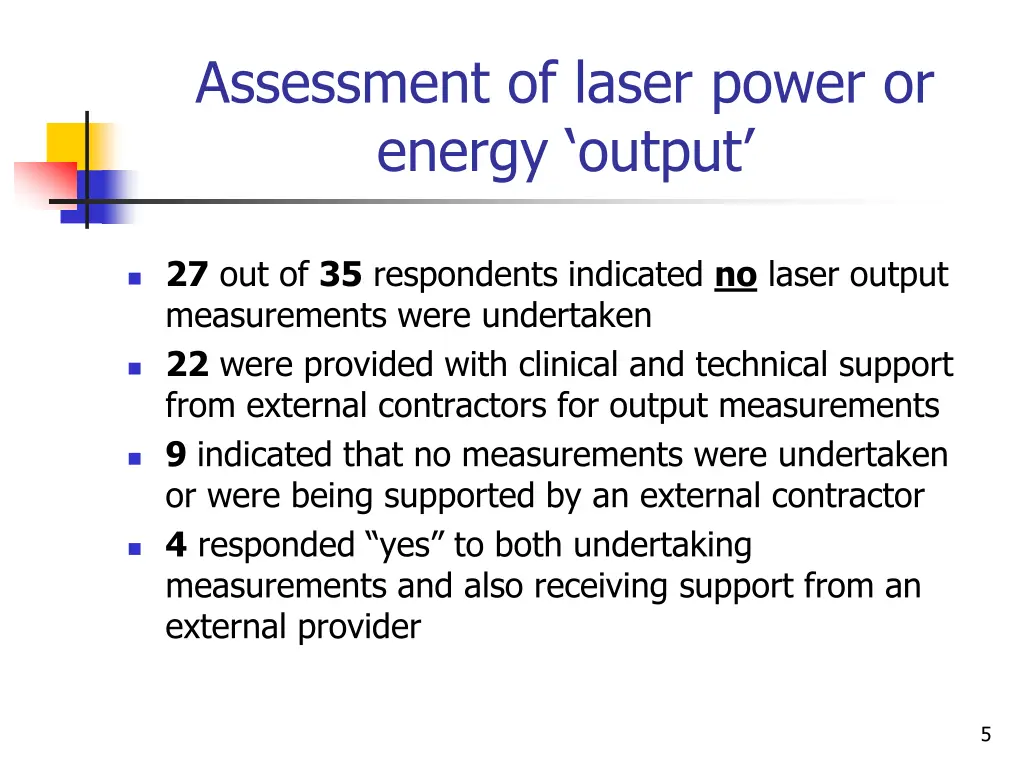assessment of laser power or energy output