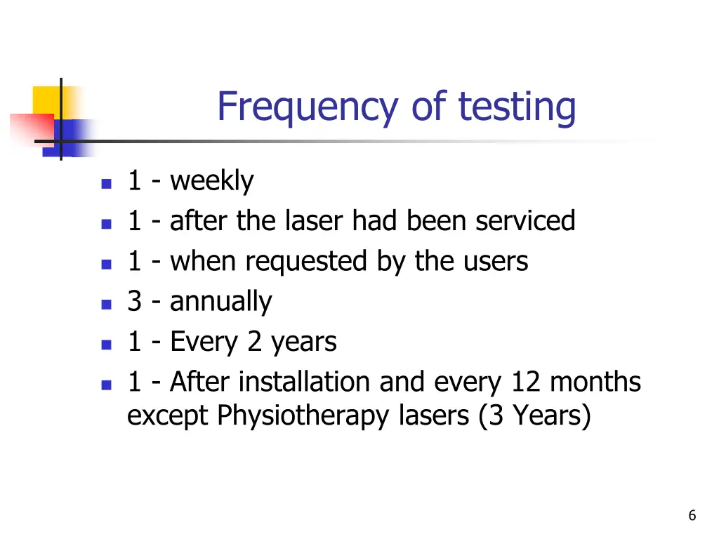 frequency of testing