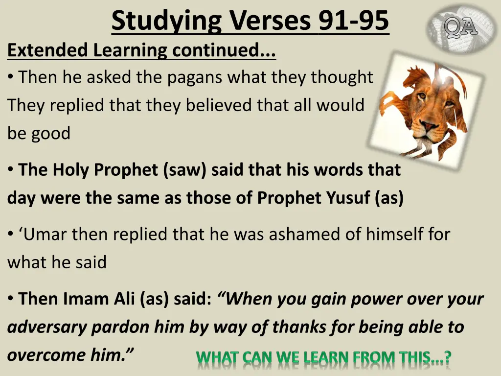studying verses 91 95 extended learning continued