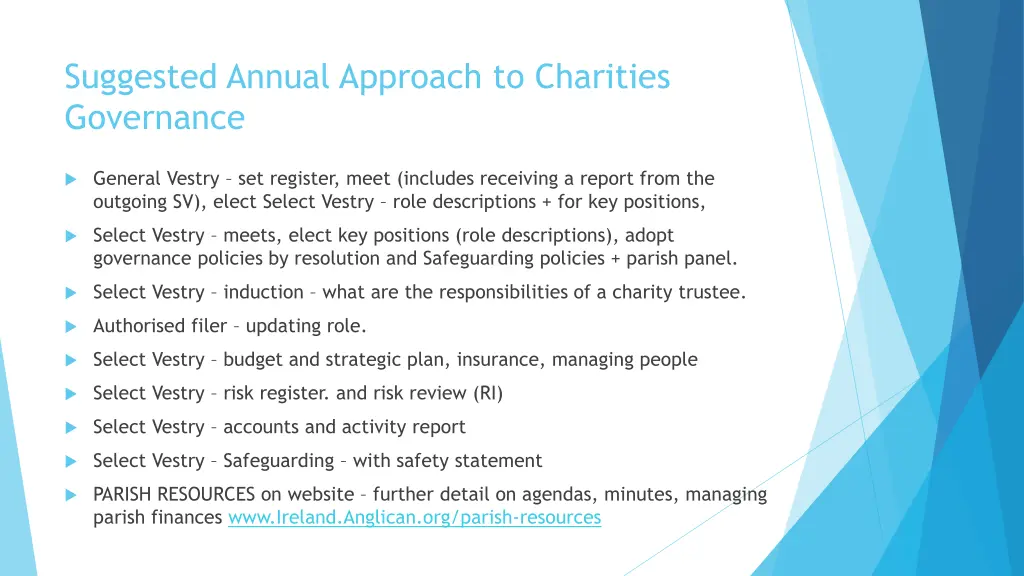 suggested annual approach to charities governance